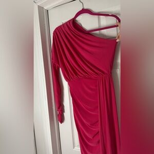 Club L London -Hot pink one shoulder dress asymmetric midi dress